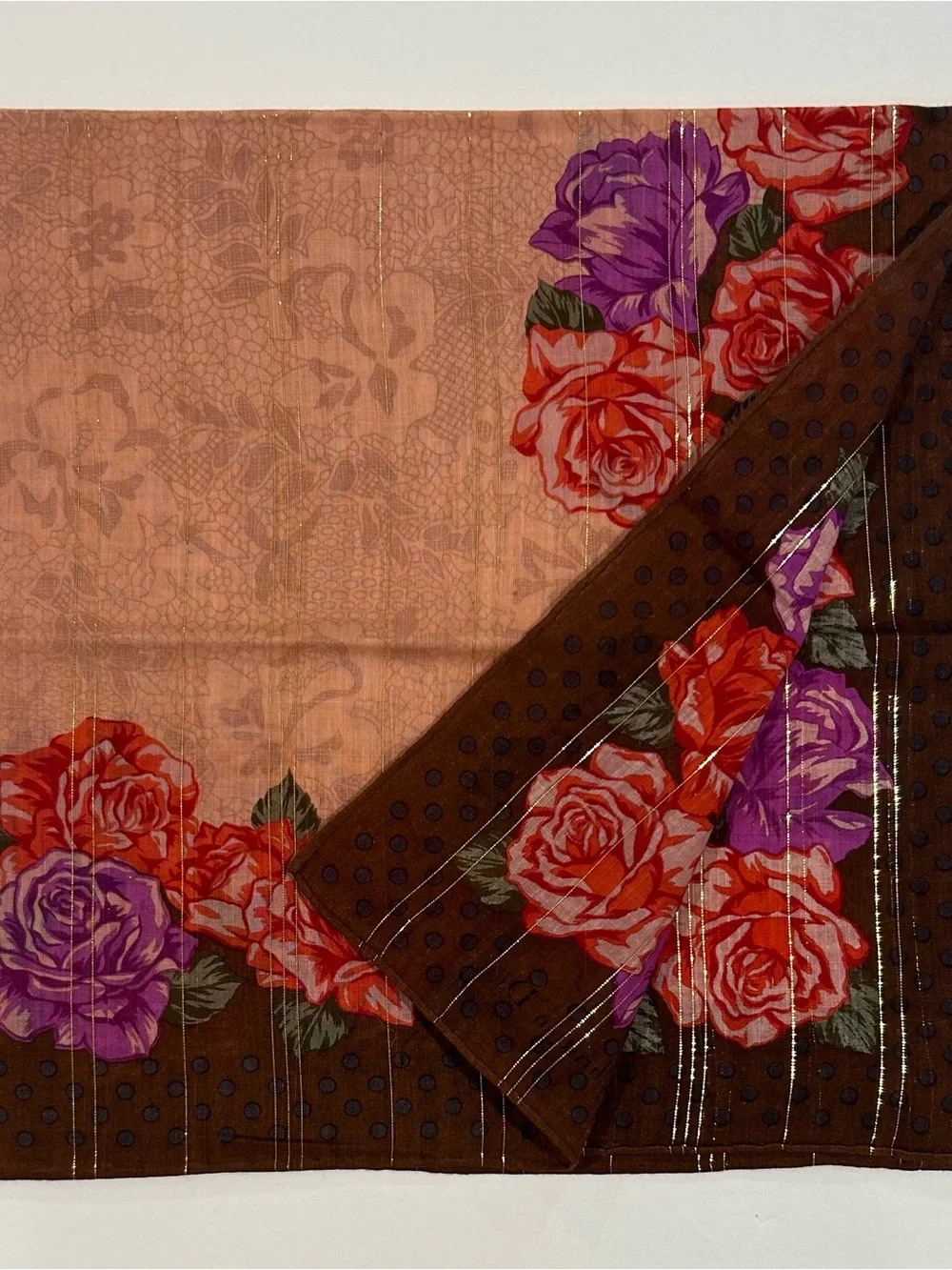 Women Handkerchief Christian Dior Brown Floral Rose Bandana Scarf Cotton 21“